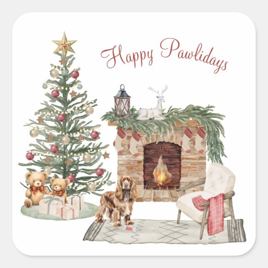 Happy Pawholidays Hondenontwerp- Cocker Spaniel Vierkante Sticker (Voorkant)