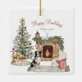 Happy Pawholidays Hondenontwerp- Collie Keramisch Ornament (Achterkant)