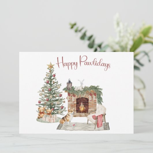 Happy Pawholidays Hondenontwerp - Corgi Feestdagenkaart (Staand voorkant)