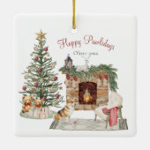 Happy Pawholidays Hondenontwerp - Corgi Keramisch Ornament (Achterkant)