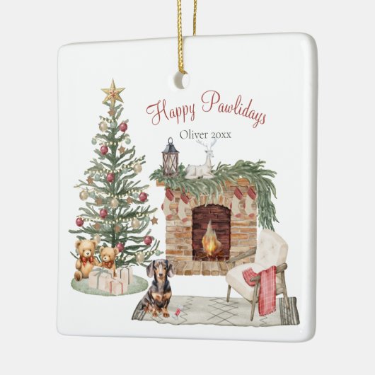 Happy Pawholidays Hondenontwerp - Dachshund Keramisch Ornament (Links)