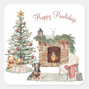 Happy Pawholidays Hondenontwerp - Dachshund Vierkante Sticker