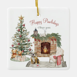 Happy Pawholidays Hondenontwerp- English Bulldog Keramisch Ornament
