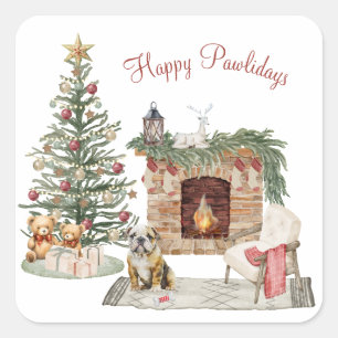 Happy Pawholidays Hondenontwerp- English Bulldog Vierkante Sticker