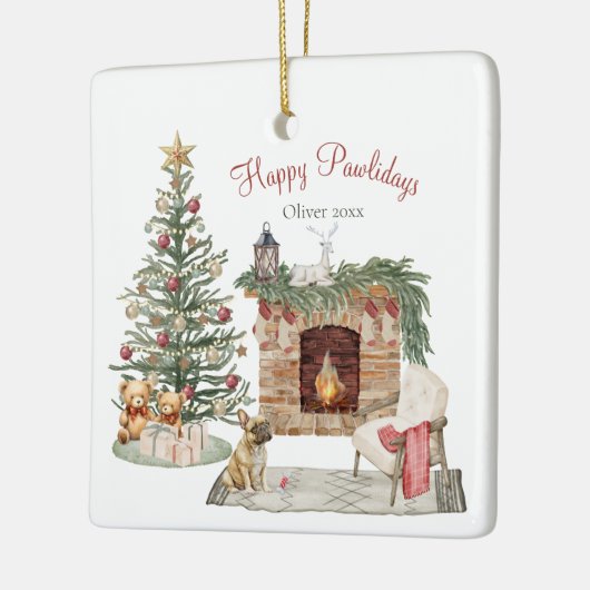 Happy Pawholidays Hondenontwerp - Franse Bulldog Keramisch Ornament (Links)