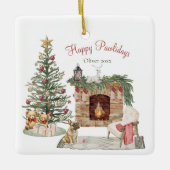 Happy Pawholidays Hondenontwerp - Franse Bulldog Keramisch Ornament (Voorkant)