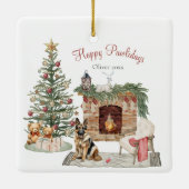 Happy Pawholidays Hondenontwerp- German Shepherd Keramisch Ornament (Achterkant)
