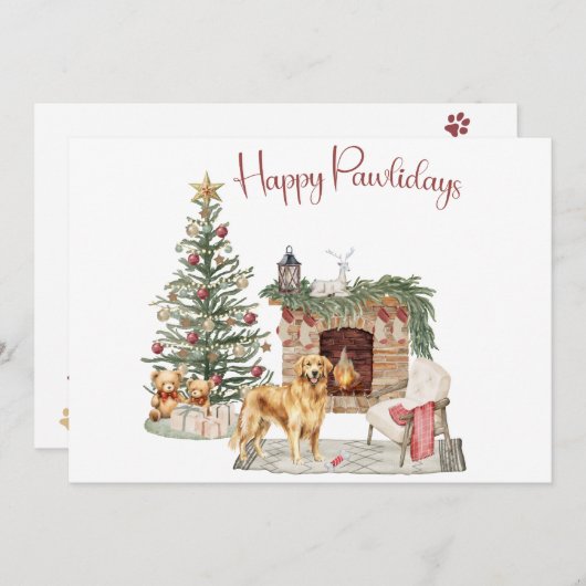 Happy Pawholidays Hondenontwerp - Golden Retriever Feestdagenkaart (Voorkant / Achterkant)