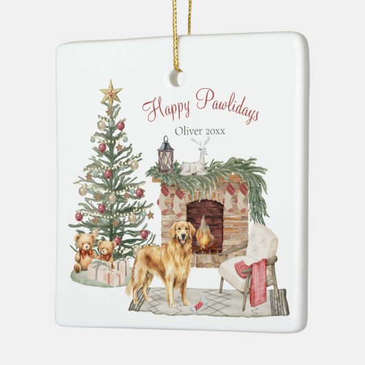 Happy Pawholidays Hondenontwerp - Golden Retriever Keramisch Ornament (Links)