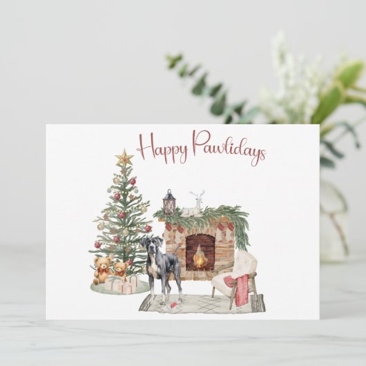 Happy Pawholidays Hondenontwerp- Great Dane Feestdagenkaart (Staand voorkant)
