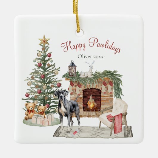 Happy Pawholidays Hondenontwerp- Great Dane Keramisch Ornament (Voorkant)
