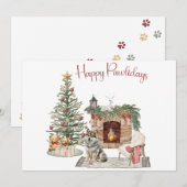 Happy Pawholidays Hondenontwerp- Husky Feestdagenkaart (Voorkant / Achterkant)