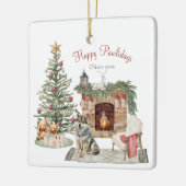 Happy Pawholidays Hondenontwerp- Husky Keramisch Ornament (Links)