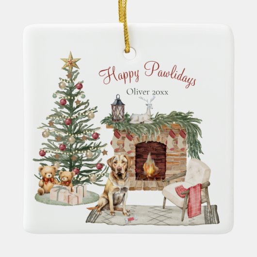 Happy Pawholidays Hondenontwerp - Labrador Retriev Keramisch Ornament (Voorkant)