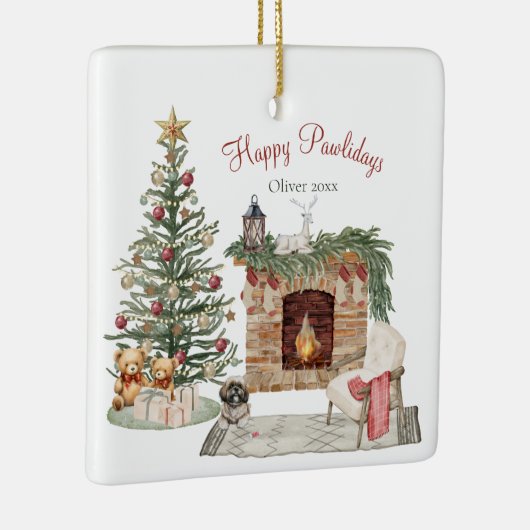 Happy Pawholidays Hondenontwerp - Lhasa Apso Keramisch Ornament (Rechts)