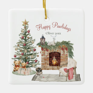 Happy Pawholidays Hondenontwerp - Lhasa Apso Keramisch Ornament
