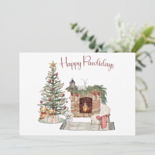 Happy Pawholidays Hondenontwerp - Maltees Feestdagenkaart (Staand voorkant)