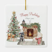 Happy Pawholidays Hondenontwerp - Miniatuur Schnau Keramisch Ornament (Achterkant)