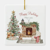 Happy Pawholidays Hondenontwerp- Poedel Keramisch Ornament (Achterkant)