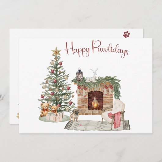 Happy Pawholidays Hondenontwerp- Pug Feestdagenkaart (Voorkant / Achterkant)