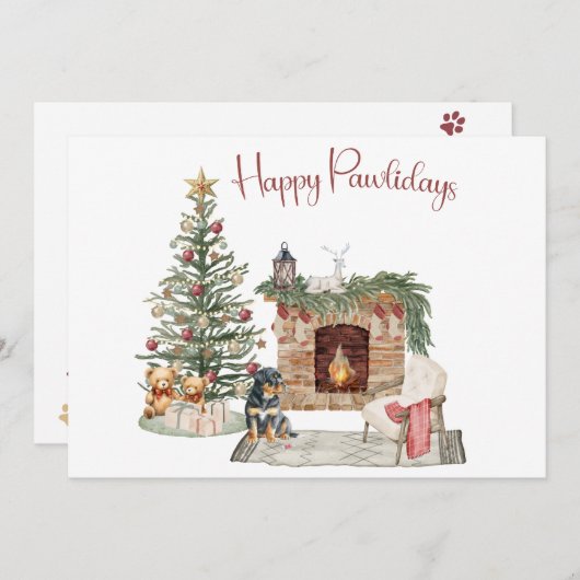 Happy Pawholidays Hondenontwerp- Rottweiler Feestdagenkaart (Voorkant / Achterkant)