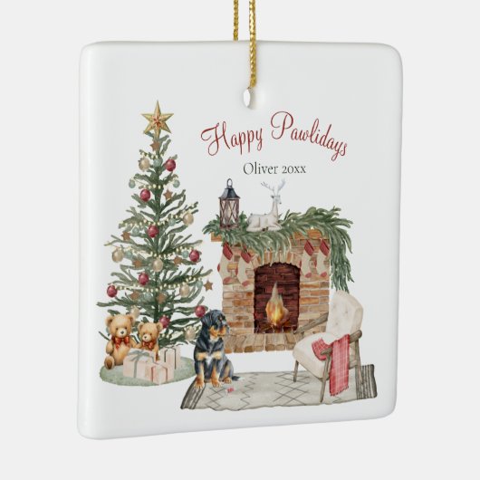 Happy Pawholidays Hondenontwerp- Rottweiler Keramisch Ornament (Rechts)