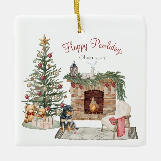 Happy Pawholidays Hondenontwerp- Rottweiler Keramisch Ornament (Voorkant)