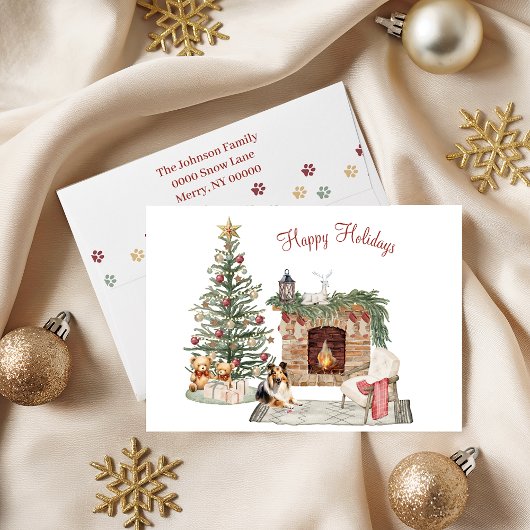 Happy Pawholidays Hondenontwerp- Sheltie Feestdagen Kaart