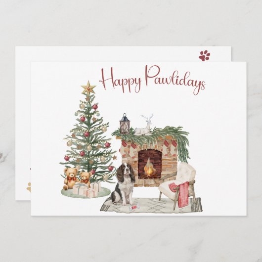 Happy Pawholidays Hondenontwerp - Springer Spaniel Feestdagenkaart (Voorkant / Achterkant)