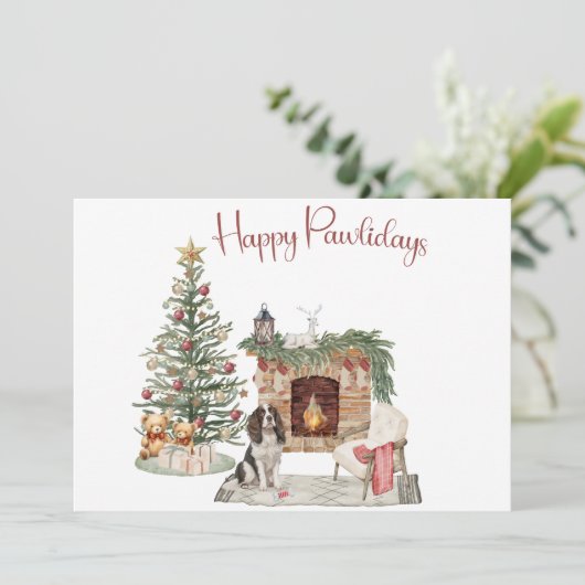 Happy Pawholidays Hondenontwerp - Springer Spaniel Feestdagenkaart (Staand voorkant)