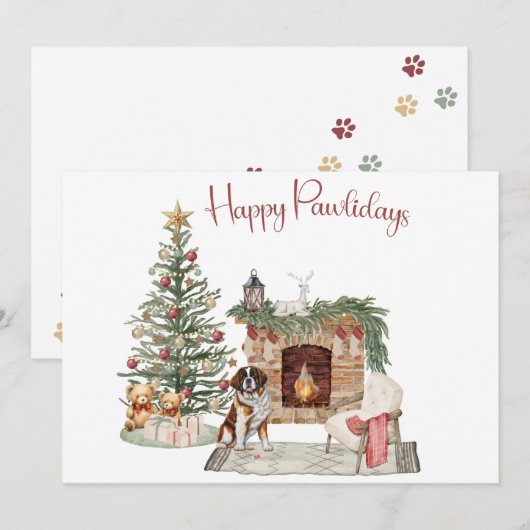 Happy Pawholidays Hondenontwerp- St. Bernard Feestdagenkaart (Voorkant / Achterkant)