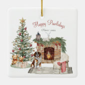 Happy Pawholidays Hondenontwerp- St. Bernard Keramisch Ornament (Achterkant)