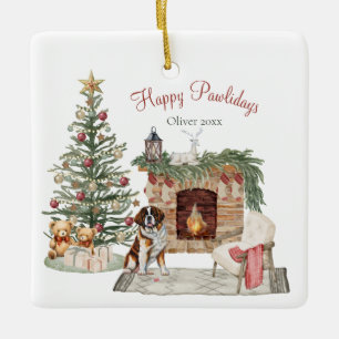 Happy Pawholidays Hondenontwerp- St. Bernard Keramisch Ornament