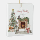 Happy Pawholidays Hondenontwerp - Staffordshire Te Keramisch Ornament (Rechts)