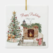 Happy Pawholidays Hondenontwerp - Staffordshire Te Keramisch Ornament (Achterkant)