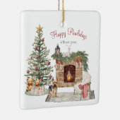 Happy Pawholidays Hondenontwerp - Yorkie Keramisch Ornament (Rechts)