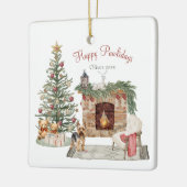 Happy Pawholidays Hondenontwerp - Yorkie Keramisch Ornament (Links)