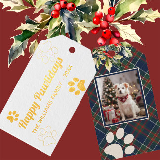 Happy Pawholidays Hondenpoot Plaid Foto Kerst Cadeaulabels