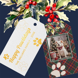 Happy Pawholidays Hondenpoot Plaid Foto Kerst Cadeaulabels