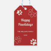 Happy Pawholidays Hondenpoot Rood Plaid Foto Kerst Cadeaulabel (Voorkant)