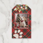 Happy Pawholidays Hondenpoot Rood Plaid Foto Kerst Cadeaulabels (Achterkant)