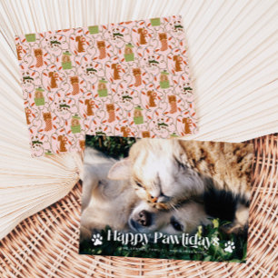 Happy Pawholidays Kat Hond Kerstfoto Roze Feestdagenkaart