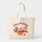 Happy Pawholidays Kerst Katten Feest Grote Tote Bag (Voorkant)