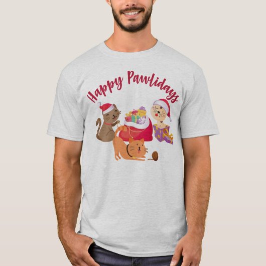 Happy Pawholidays Kerst Katten Feest T-shirt (Voorkant)