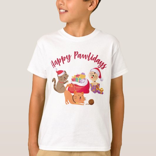 Happy Pawholidays Kerst Katten Feest T-shirt (Voorkant)