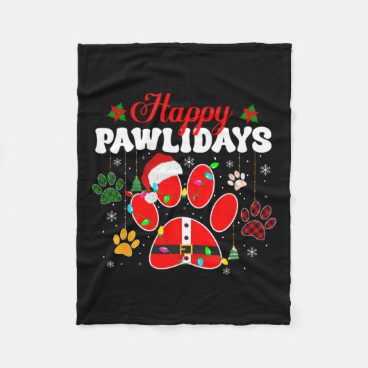 Happy Pawholidays Kerstverlichting Dog Paw Animal  Fleece Deken (Voorkant)