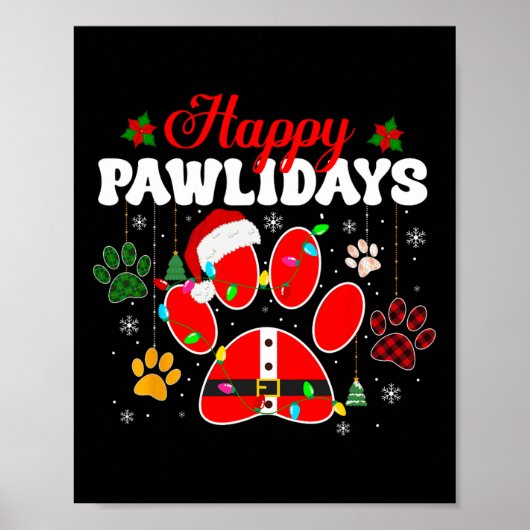 Happy Pawholidays Kerstverlichting Dog Paw Animal Poster (Voorkant)