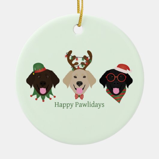 Happy Pawholidays Labrador Retriever Honden Keramisch Ornament (Voorkant)