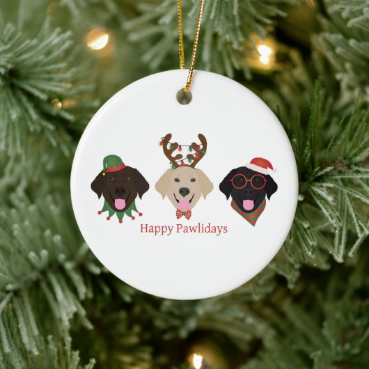 Happy Pawholidays Labrador Retriever Honden Keramisch Ornament (Boom)