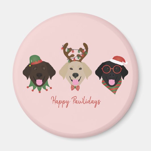 Happy Pawholidays Labrador Retriever Honden Magneet (Voorkant)